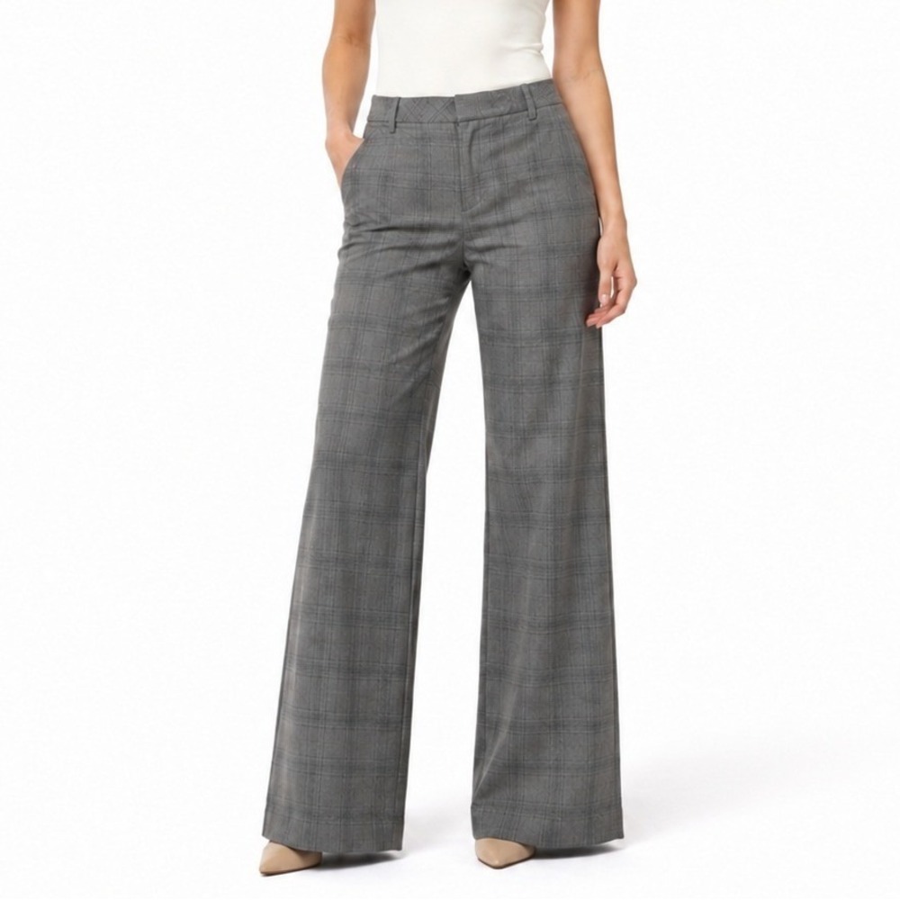 Gap The Trouser Women 10 Regular Grey Plaid Wide Leg Stretch Belted Work Pants